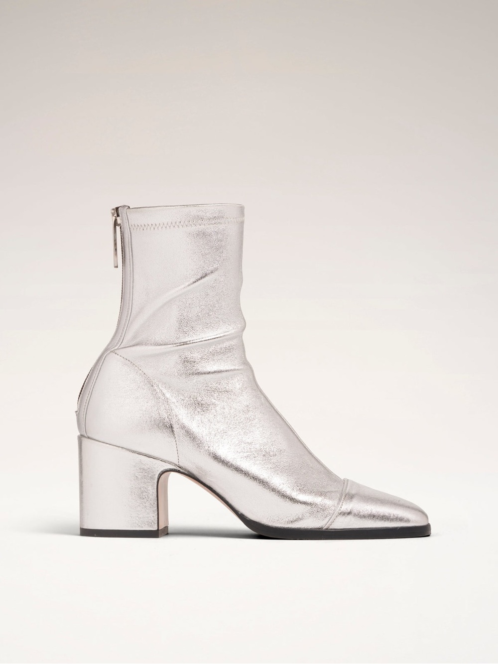 Aria Silver Metallic Block Heel Ankle Boots - Women's